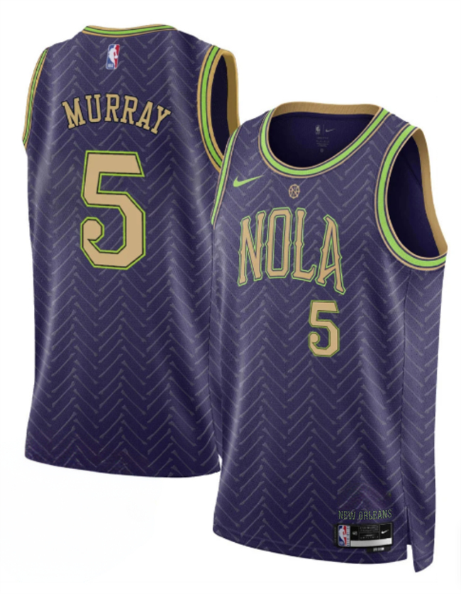Men's Purple New Orleans Pelicans #5 Dejounte Murray 2024-25 City Ediiton Stitched Basketball Jersey